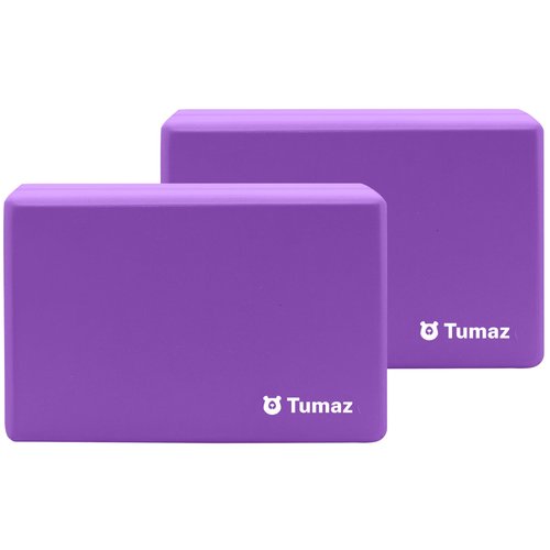 Tumaz Yoga Blocks 2 Pack with Strap Set, High Density/Lightweight EVA Foam and Non-Slip Natural Cork Blocks & Premium 8F Yoga Strap Set - E-Book Included (purple-2ps, 2PS)