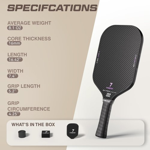 YVmove T800+3K Carbon Fiber Pickleball Paddles with 16mm V-Sonic IV Dynamic Core, Premium Pickle Ball Racket with Enhanced Control & Ultimate Spin, USAPA Approved