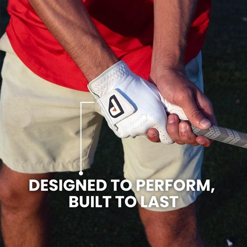 PUR3 2 Pack Golf Gloves Men Right Handed Golfer | Real Genuine Cabretta Leather Glove - Super Soft Feel - Ball Marker Included - Size Medium Large