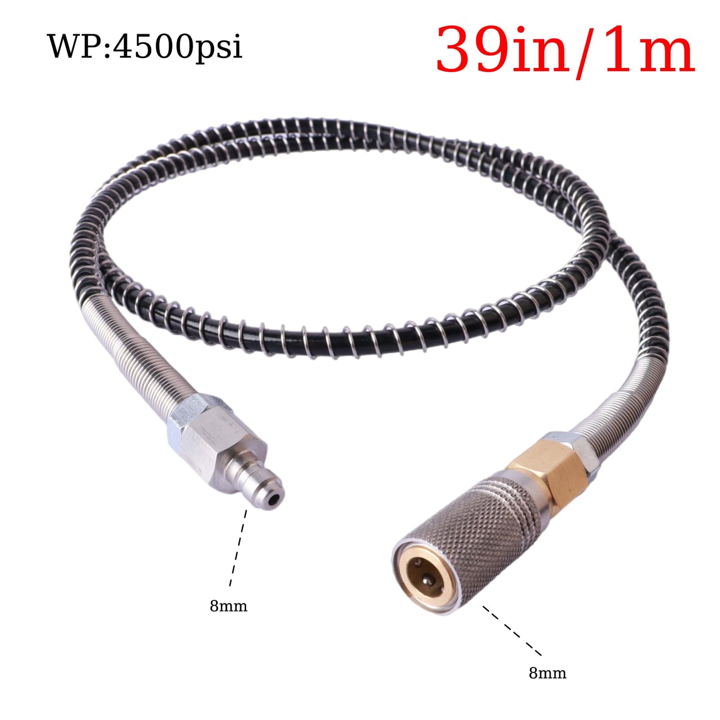 HHUXIUE Paintball Filling Equipment Adapter Air Hose Extension,39in Air Filling Station Charging System Whip Hose with 8mm Male and Female Qick Connector