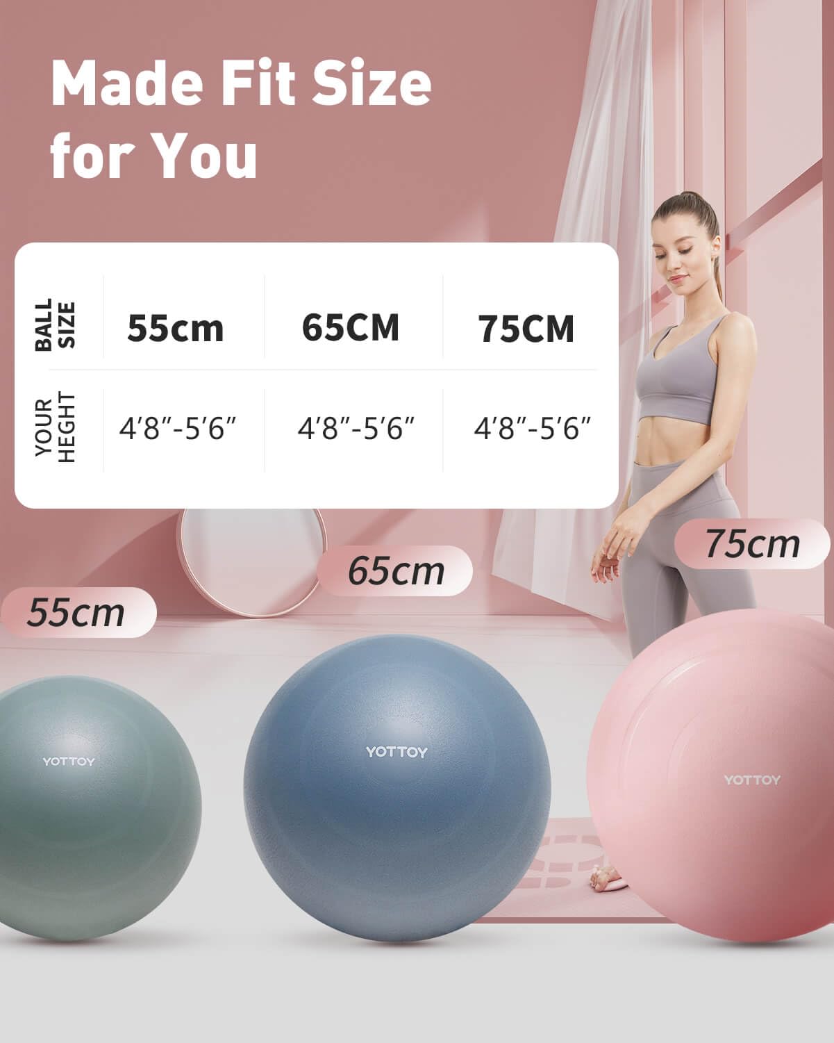 YOTTOY Anti-Burst Exercise Ball for Working Out, Yoga Ball for Pregnancy,Extra Thick Workout for Physical Therapy,Stability Ball for Chair Fitness with Pump (Purple)