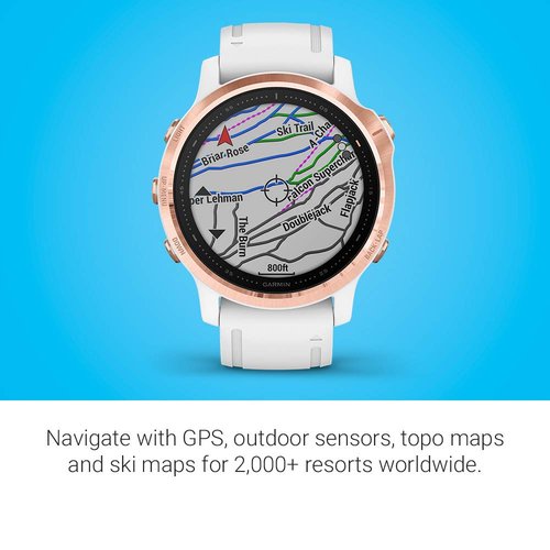 Garmin Fenix 6S Pro, Premium Multisport GPS Watch, Smaller-Sized, Features Mapping, Music, Grade-Adjusted Pace Guidance and Pulse Ox Sensors, Rose Gold with White Band (Renewed)