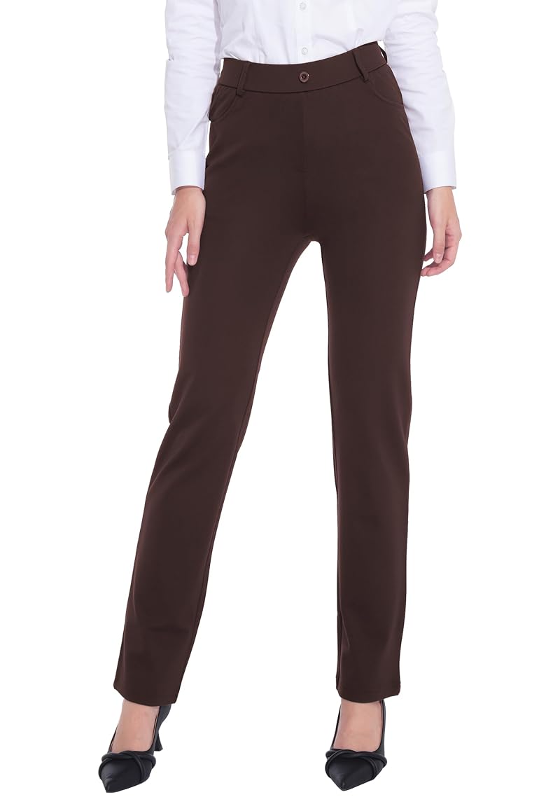 ZTN Women’s Dress Pants with Pockets — Black, Charcoal/Medium (Variation: Brown)