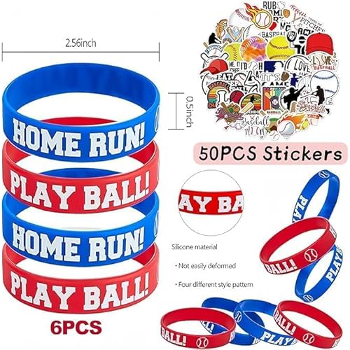 86PCS Baseball Party Favors Set Baseball Gifts Goodie Bags Including Silicone Baseball Bracelets Mini Baseball, Stickers,Pencil Caps Baseball Party Straw Suitable for Baseball Birthday Partys