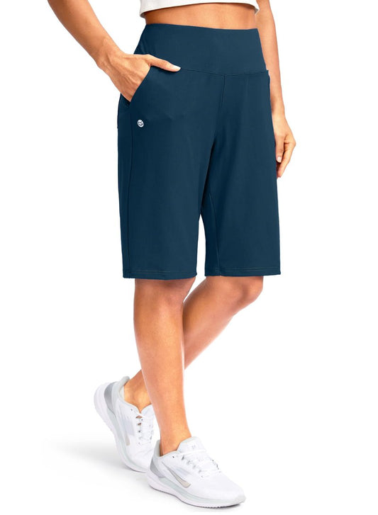 G Gradual Women's 12" Bermuda Long Shorts with Pockets High Waisted Stretch Knee Length Shorts for Women Summer Walking(Borealis Green,L)