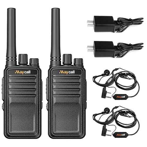 MC-528 Professional Walkie Talkies 2 Pack with Earpiece 2 Way Radio Long Range Rechargeable Portable Two-Way Radios One Click Frequency Matching Encrypted Call for Trip Camping Hiking Skiing