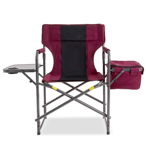 Foristrail Director Camping Chair with Cooler Bag & Foldable Side Tray - 400lbs Heavy Duty Outdoor Folding Lawn Chair, Portable Camp Chair for Backyard, Fishing, Beach (Wine Red)