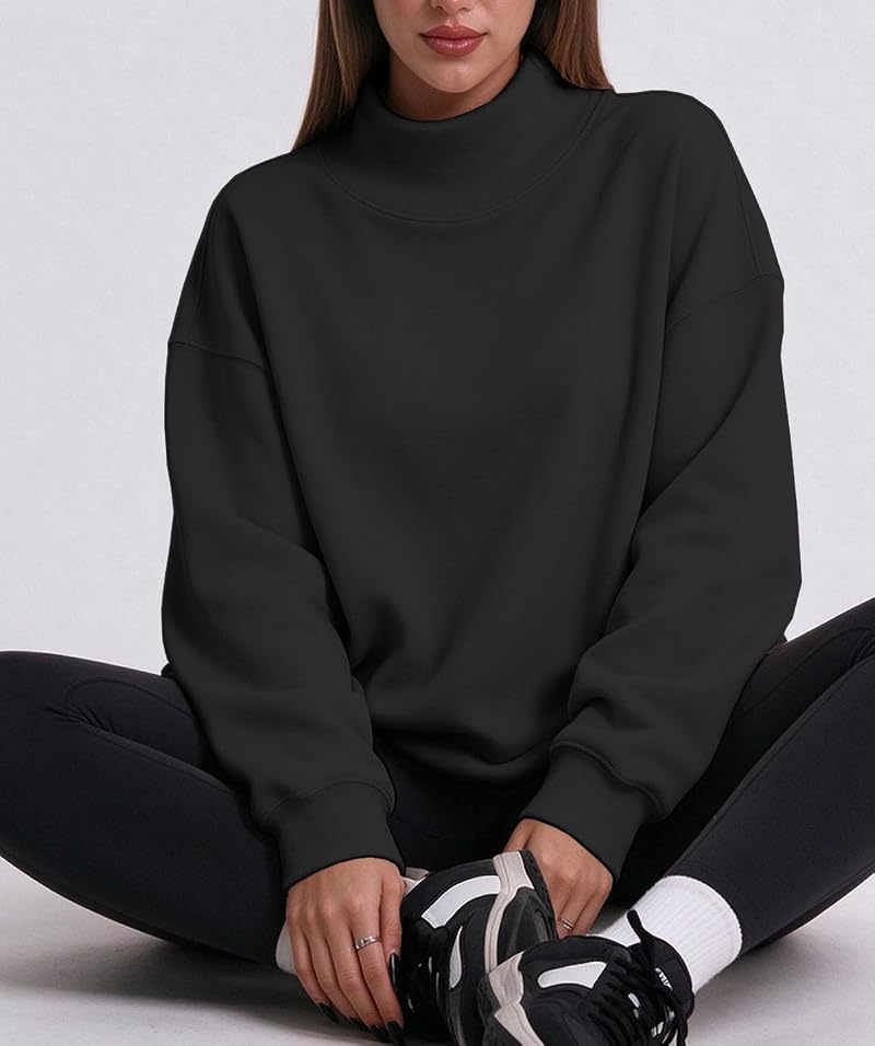 Kims Cosiart 2 Pack Women’s Oversized Turtleneck Sweatshirts – Black & Grey XL