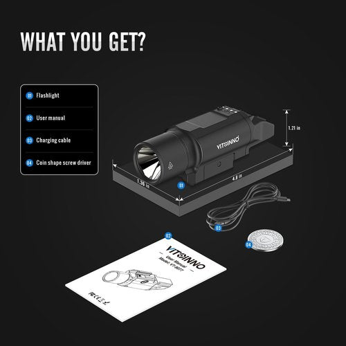 VITOINNO 1500 Lumen Tactical Flashlight is Compatiable with Picatinny Rail for Rifle, Weapon Light with Strobe & Momentary, 3 Adjustable Brightness Levels (High/Medium/Low)