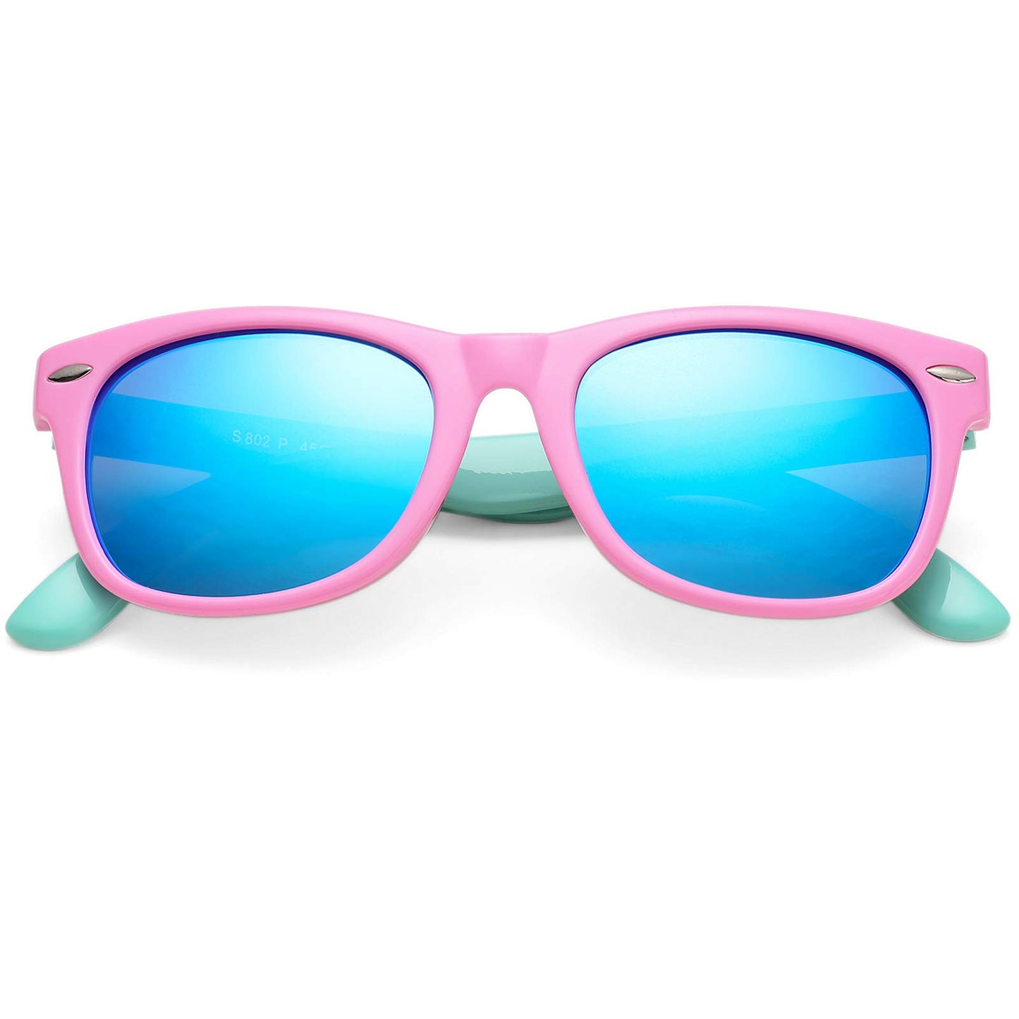 Braylenz Kids Polarized Sunglasses, TR90 Unbreakable Shades Glasses for Boys Girls Age 3-10 (Pink Green/Blue Mirrored Lens)