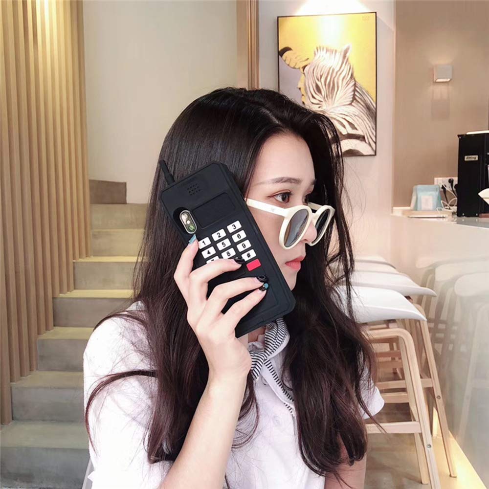 UnnFiko 3D Silicone Case Compatible with iPhone 15 Pro Max, Retro Classic Creative Soft Rubber Bumper Cover Cool Fun Thick Protective Stand Case (Retro Cellphone Black, iPhone 15 Pro Max)