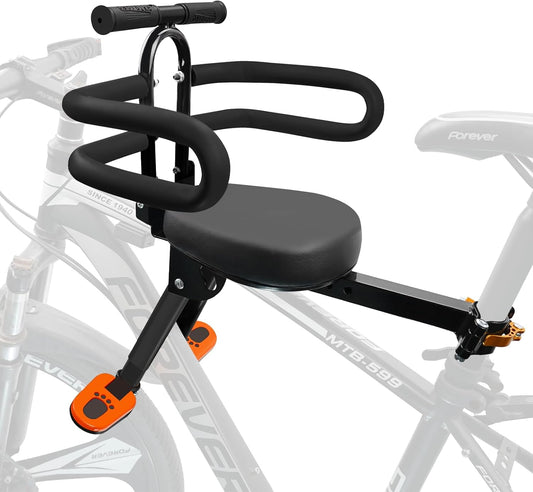 Kids Bike Seat with Handlebar Attachment, Detachable Front Mounted Child Bicycle Seats with Foot Pedals for Children 2~5 Years, Compatible with All Adult Mountain Bikes (Handle+Seat)