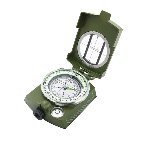 American Style Professional Military Compass, Metal with Lens Magnification - Waterproof, Shockproof & Night-Glow Dial for Outdoor, Camping, Hiking Survival Gear (Army Green)