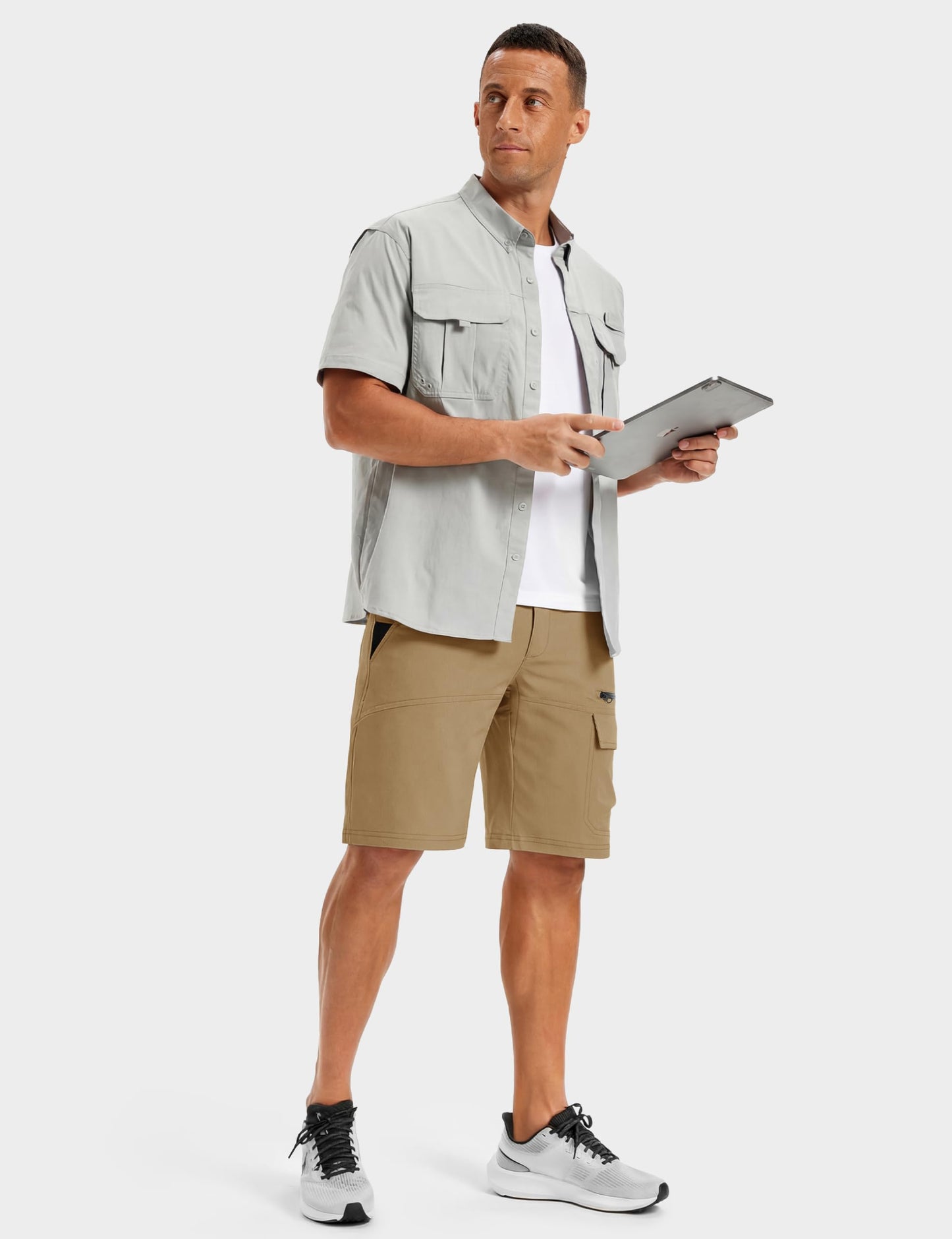 TACVASEN Mens Hiking Cargo Shorts Dress Casual Golf Shorts Lightweight Quick Dry Waterproof Breathable Travel Work Fishing Khaki 40