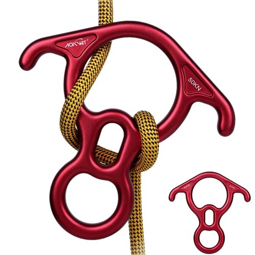 AOKWIT 50KN Rescue Figure, 8 Descender Large Bent-Ear Belaying and Rappelling Gear Belay Device Climbing for Rock Climbing Peak Rescue 7075 Aluminum Alloy (Red)
