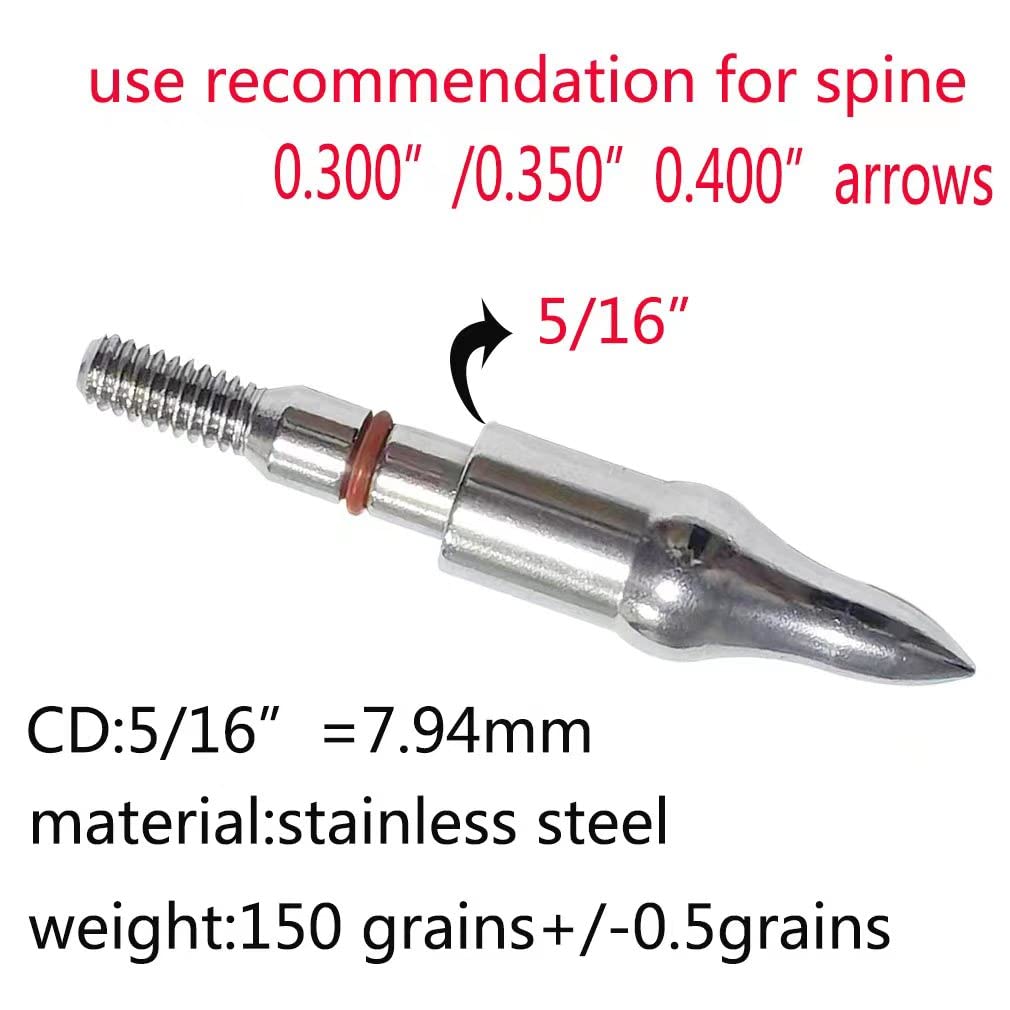 Field Points arrowheads 150 Grains Archery Field Points, 5/16" Stainless Steel Screw in Archery Field Tips and Broadheads (1 Dozen 12 PCS)