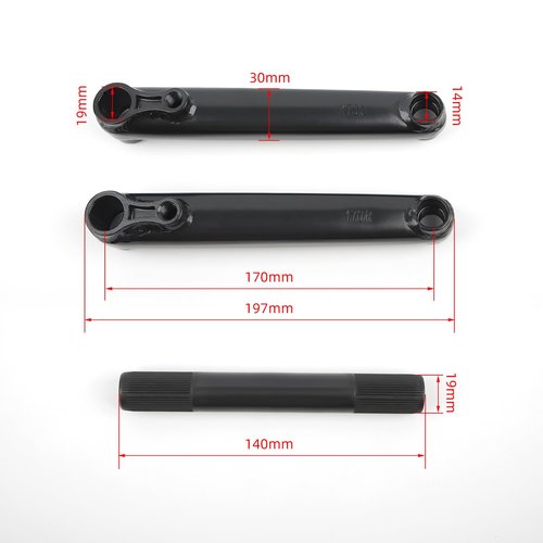 POLSO BMX Bike Crank Arms 170mm, 9/16"(14mm) Axle Diameter 19mm &1 Pair of Bicycle Pedals Suitable for BMX Bikes (BMX Crank)