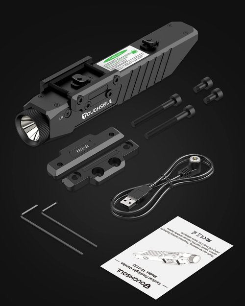 TOUGHSOUL Tactical Flashlight Green Laser Sight Combo, 1450 Lumen Picatinny Rail MLOK Mounted Rechargeable Rifle Flashlight (Green Laser)
