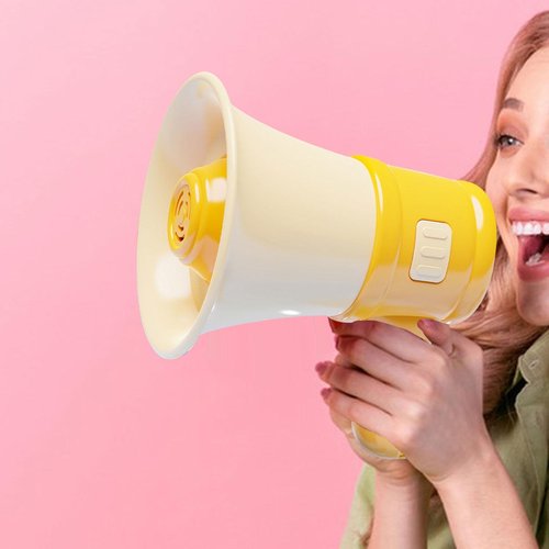 SM SunniMix Megaphone Small Bull Bullhorn Keychain Music Recording Amplifier Portable with Chain Speaker for Adults 3, 4, 5, 7, 8 Year Old, Yellow