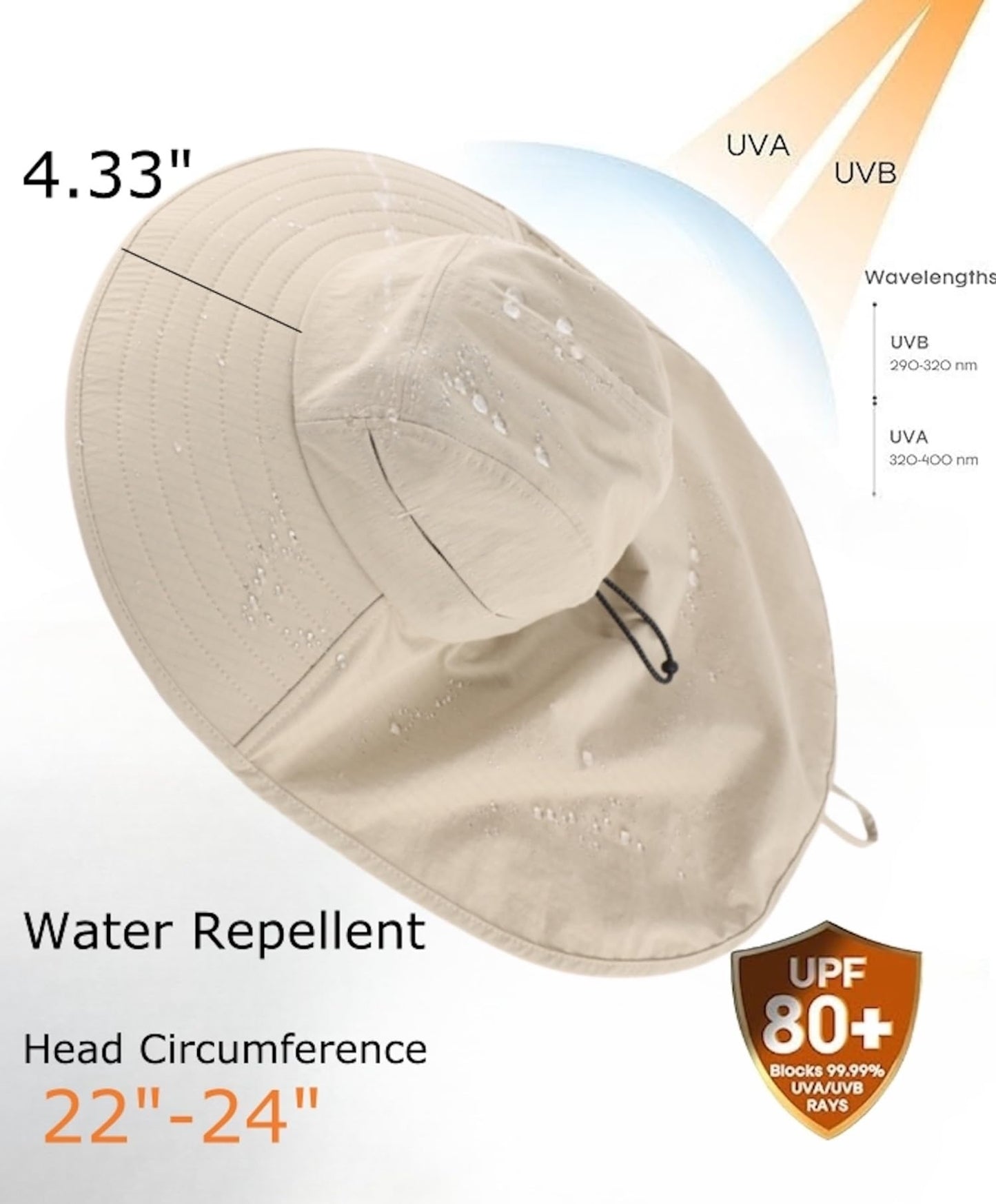 Home Prefer UPF 80+ Sun Hat for Men Women Wide Brim Sun Hat with Neck Flap Summer Safari UV Protection Gardening Fishing Hat Khaki