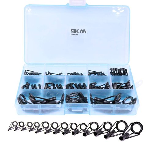 9KM DWLIFE Fishing Rod Tip Repair Kit 35pcs, Black Stainless Steel, Wear Resistant Ceramic Ring, Guide Replacement
