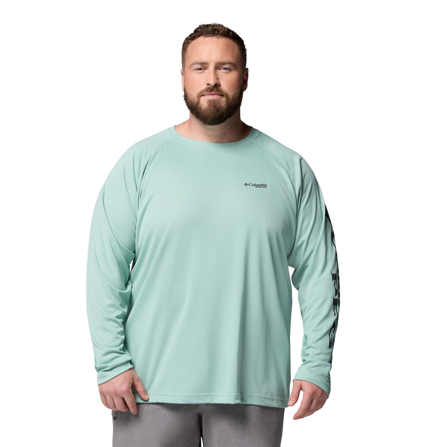 Columbia Men's PFG Terminal Tackle Long Sleeve Fishing Shirt, Misty Jade/Shark Logo, 2X