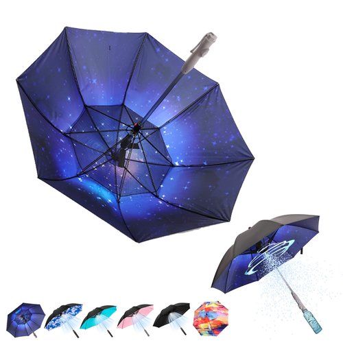 Tefedpot Umbrella with Fan and Mist Spray, 2025 upgraded 3-in-1 UV Blocking Umbrella with Fan and Mister for Summer outdoor activities (Galaxy)