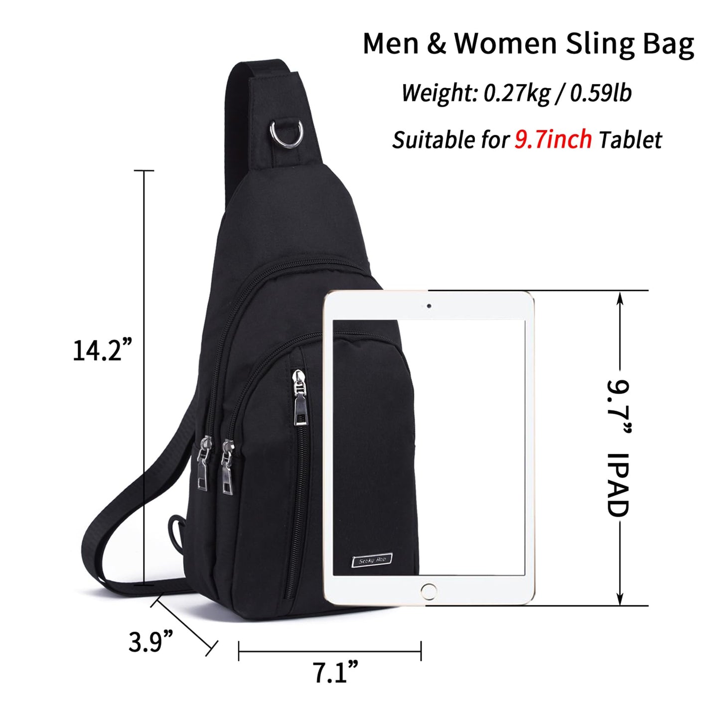 Seoky Rop Small Sling Bag for Men Women One Strap Shoulder Crossbody Backpack with USB Charging Port for Hiking Cycling Travel Black