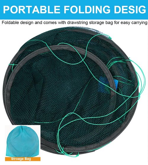 Foldable Fishing Net, Nylon Minnow Trap Crab Trap Crab Net, Drop Net for Pier Fishing, Drop Nets for Pulling Up Fish with Rope, Portable Bridge Fishing Nets for Minnows Crawfish Shrimp (32inch)