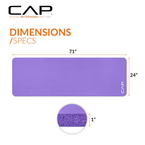 CAP Barbell High Density Exercise Mat with strap, 74''x24''x1'' - Purple
