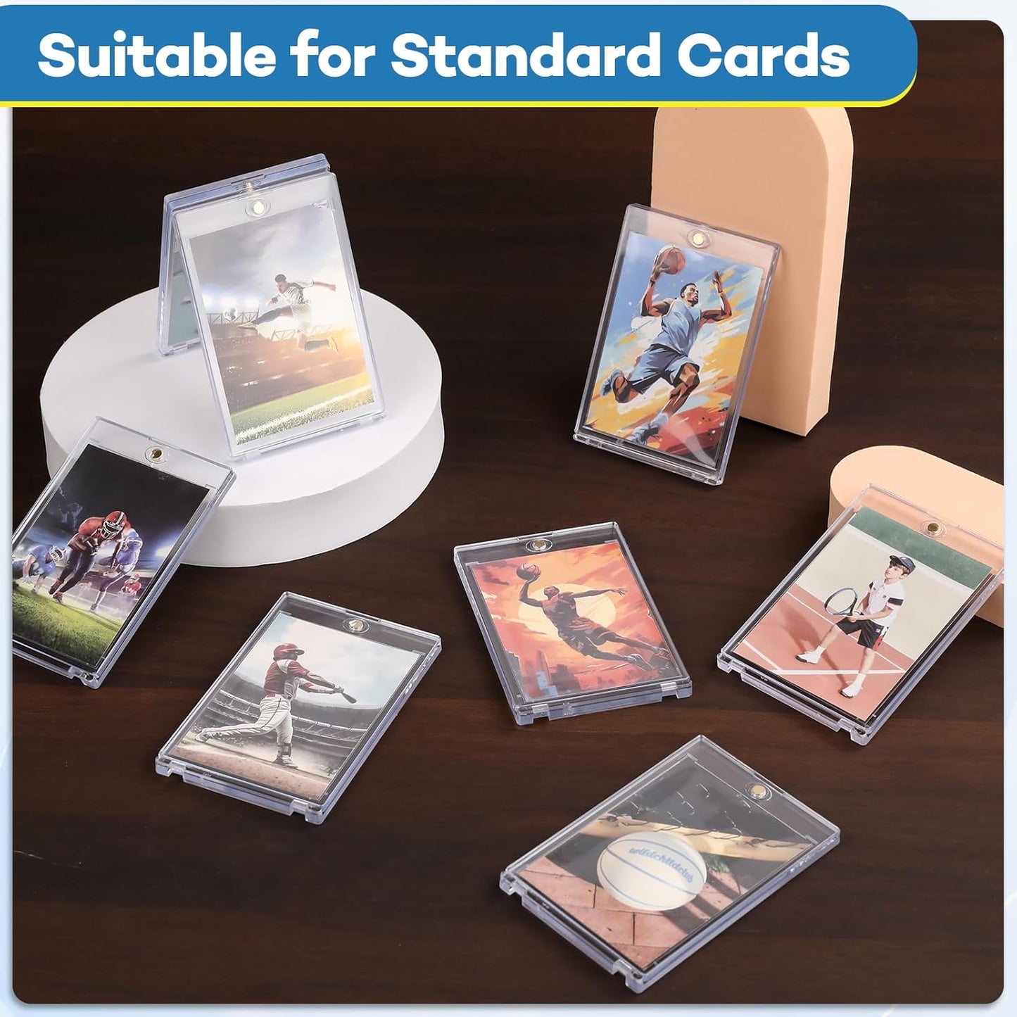 128ct Magnetic Card Holders, 35pt One Touch Card Holder, U-V Protection Hard Plastic Case for Trading Cards, Display Case for Sports, Baseball, Football, Game Cards