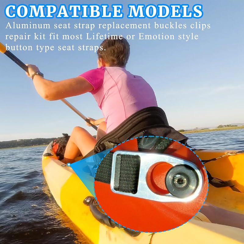 Kayak Seat Replacement Buckle Clips Set of 3 Aluminum Straps w/ Nylon Webbing
