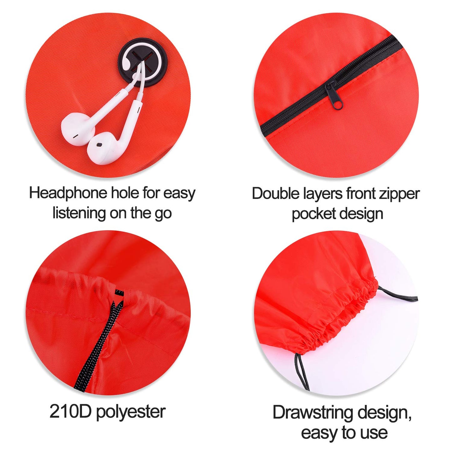 KUUQA 12Pcs Drawstring Bags with Zipper Pocket Pull String Backpack Bags Bulk（Colorful）