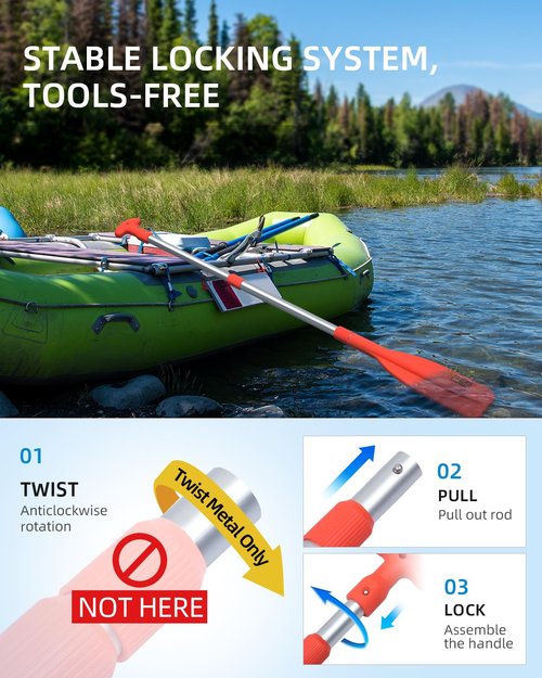 OCEANBROAD Telescoping Emergency Paddle 21''-42'' Collapsible Paddles Aluminium Shaft for Kayaing Boating Canoeing River Tubing, Orange, 1 Paddle