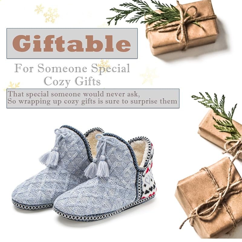 Cozylook Women’s Knit Boot Slippers with Memory Foam Insole - Warm, Non-Slip, Indoor/Outdoor