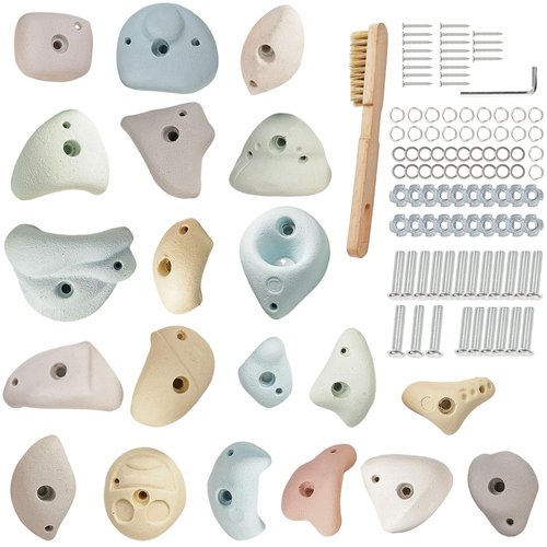 Qicrdvi Premium Resin Rock Climbing Holds for Kids & Adults, Large Training Rock Climbing Wall Grips Indoor/Outdoor, Rock-Like Texture Climbing Wall with Mounting Hardware (20 Pcs)