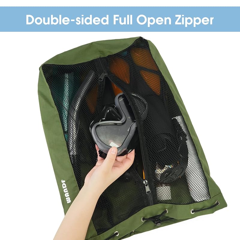 WANDF Swim Bag for Swimmers Mesh Beach Backpack Green Medium