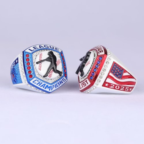 TOPSPORTSJEWELRY 2 pcs, 12 pcs Pack Baseball Tournament Blue White red Championship Ring Trophy on Side Size 9.5 and 11.5 can be Chosen (12, Champions Ring, 9.5)