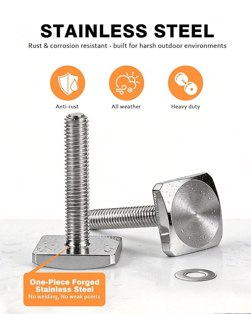 T-slot Bolts for Thule/Yakima Roof Racks – M6x35mm Stainless Square Head 4mm Thick, 6 Count (Variation: Round Edge)