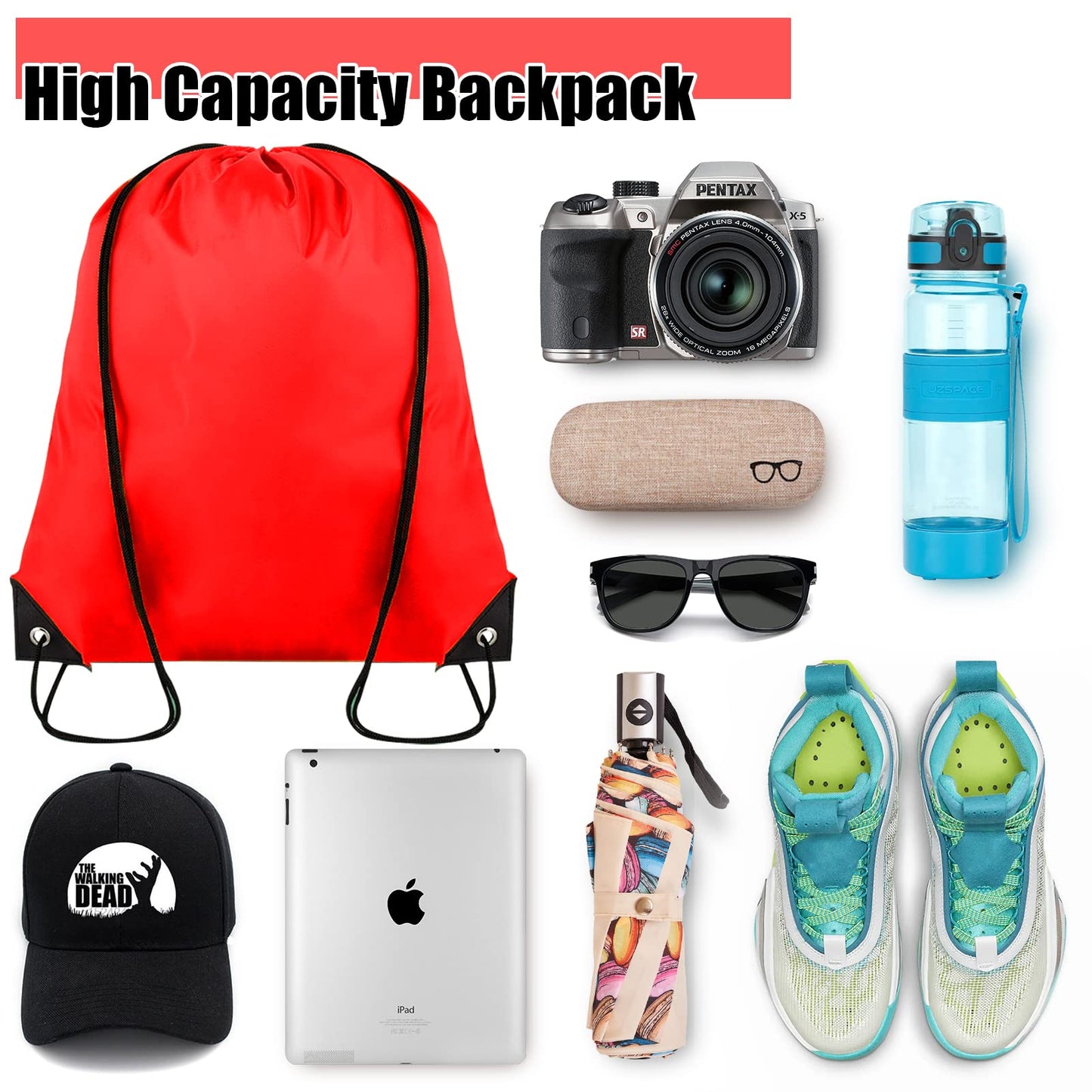 Grneric 60 Pieces Drawstring Backpack Bulk Cinch Sackpack Ployster Drawstring Bags for Gym Party Trip(Red)