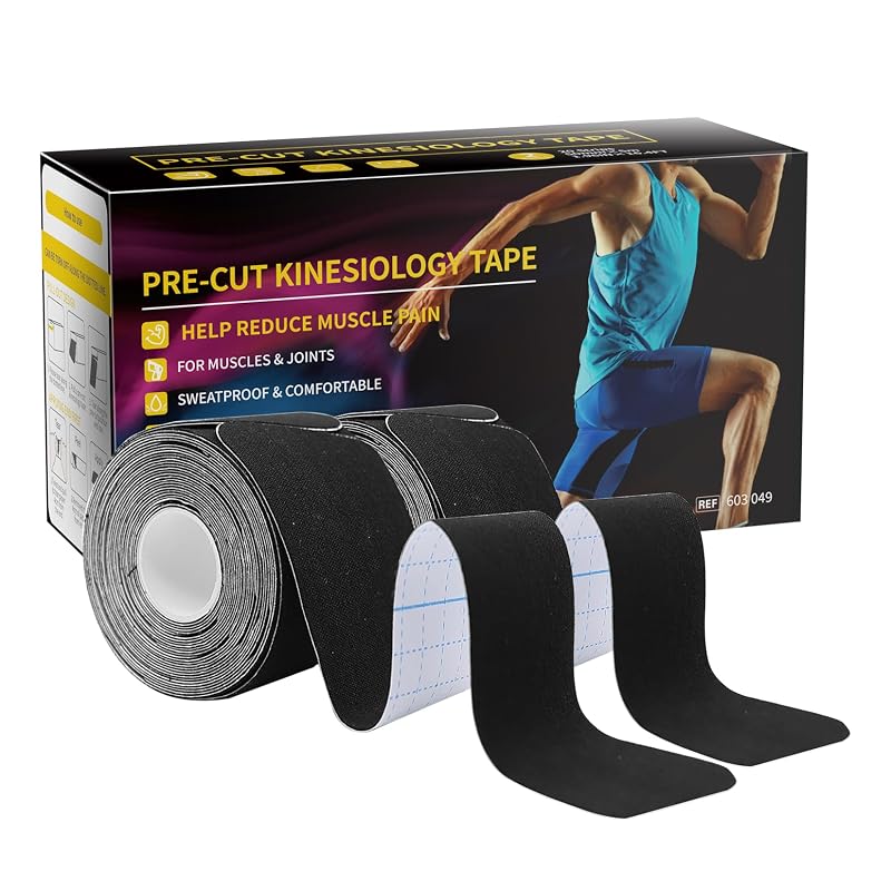 Dimora Kinesiology Tape, Precut 40 Strips on 2 Rolls, 10” Cotton Athletic Tape - Black (Variation: Black+2 Rolls)
