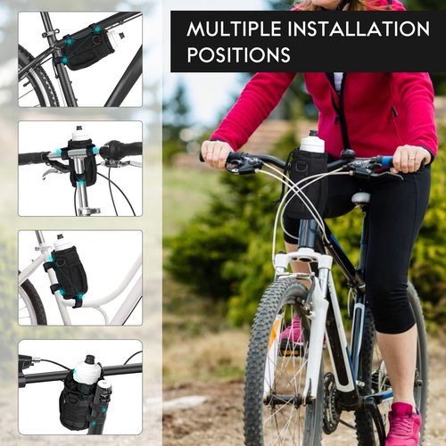 WUVOP Bike Cup Holder, Water Bottle Holder Handlebar with Mesh Pockets, Universal Cycling Bicycle Water Bottle Drink Cup Cage for Cruiser, Scooter, Mountain, Road Bike, Wheelchair