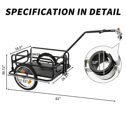 Ktaxon Foldable Bike Trailer, Bicycle Trailer with Unmatched Load Capacity, 16 Inch Pneumatic Tire, Universal Coupler, Foldable Frame and Safe Reflectors Design