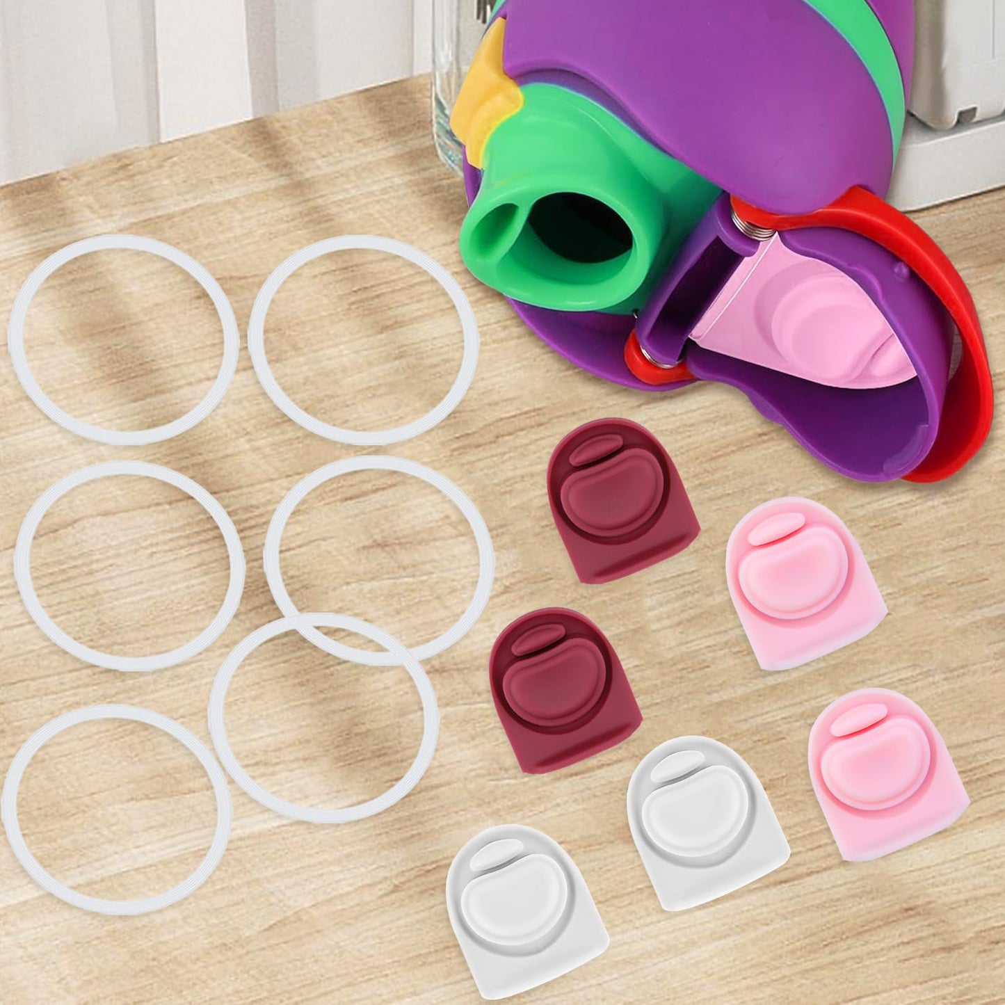 BMSQOFD 6 Sets Replacement Lid Rubber Seal Stopper and O Ring Gasket Compatible with Owala FreeSip 24 32 oz,Water Bottle Top Insert Cap Parts for Owala 16/19/24/25/32/40oz Mouthpiece Accessories QQ6