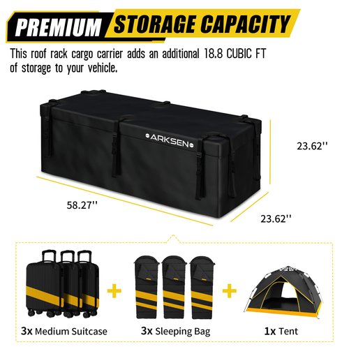ARKSEN Hitch Cargo Carrier Bag, Waterproof 18.8 Cubic Feet Large Capacity Luggage Storage (58" L x 24" W x 24" H) Fits 60" x 24" Baskets for Car Truck SUV RV or Trailer