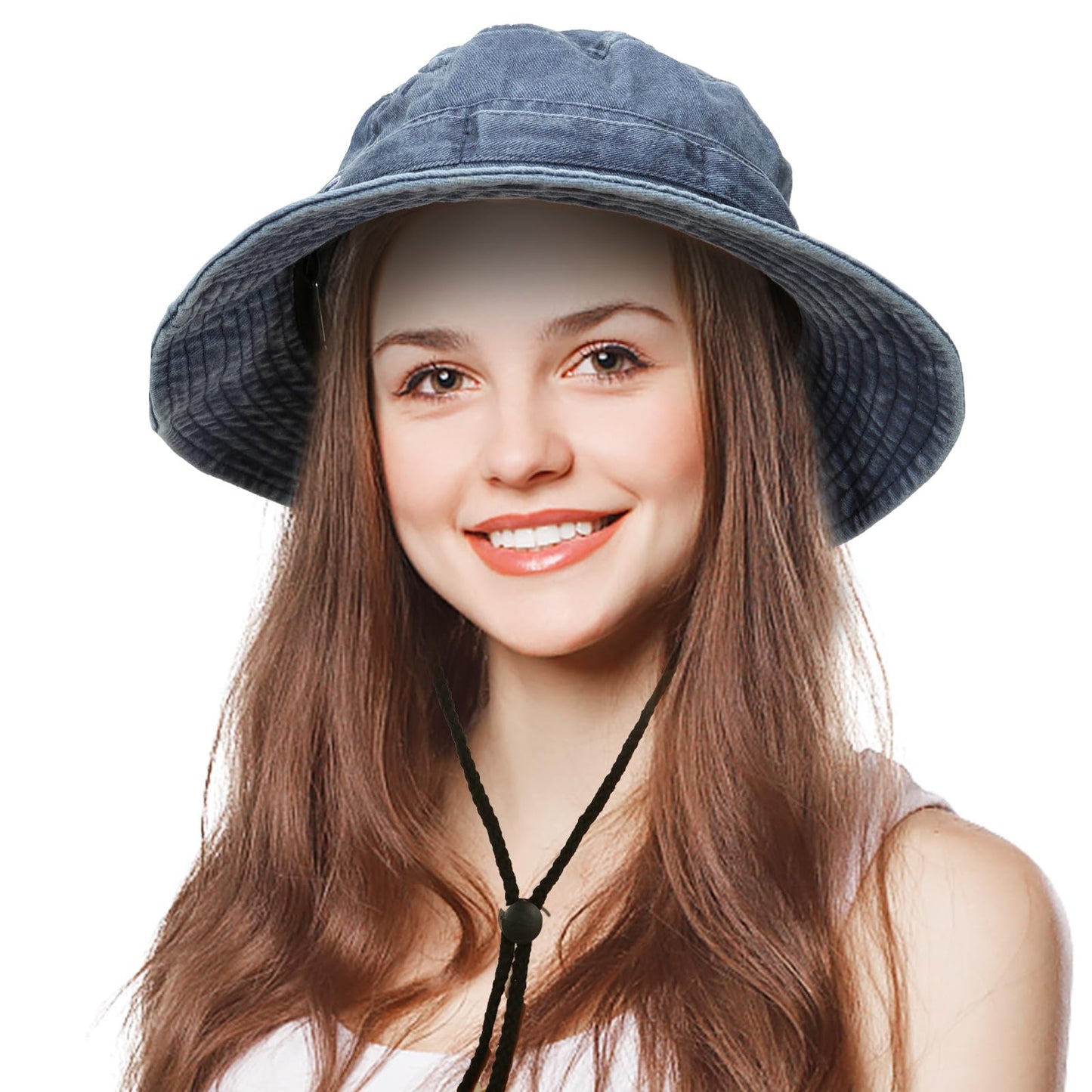 SFHVVPL Bucket Hats for Men and Women, Breathable Quick-Dry Fishing Gardening Hiking Hat with Neck Flap & Adjustable Chin Strap, UPF50+100% Cotton Wide Brim (Blue hat)