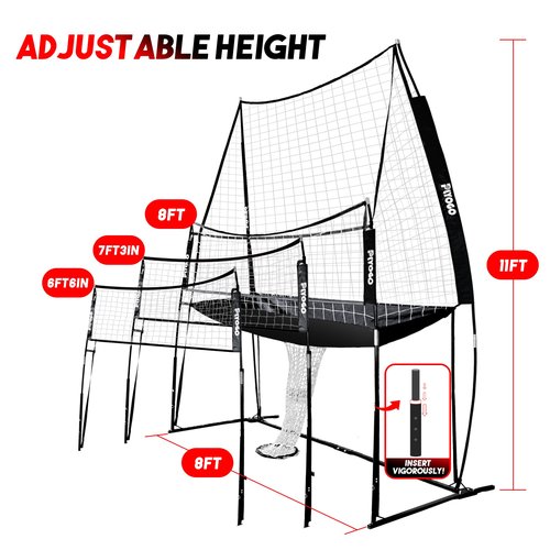 PLYOGO Volleyball Training Equipment, Adjustable Volleyball Practice Net Station | Great for Hitting and Serving Drills, Folding One-Piece Base | Easy Assembly & Portable Carry Bag with Wheel