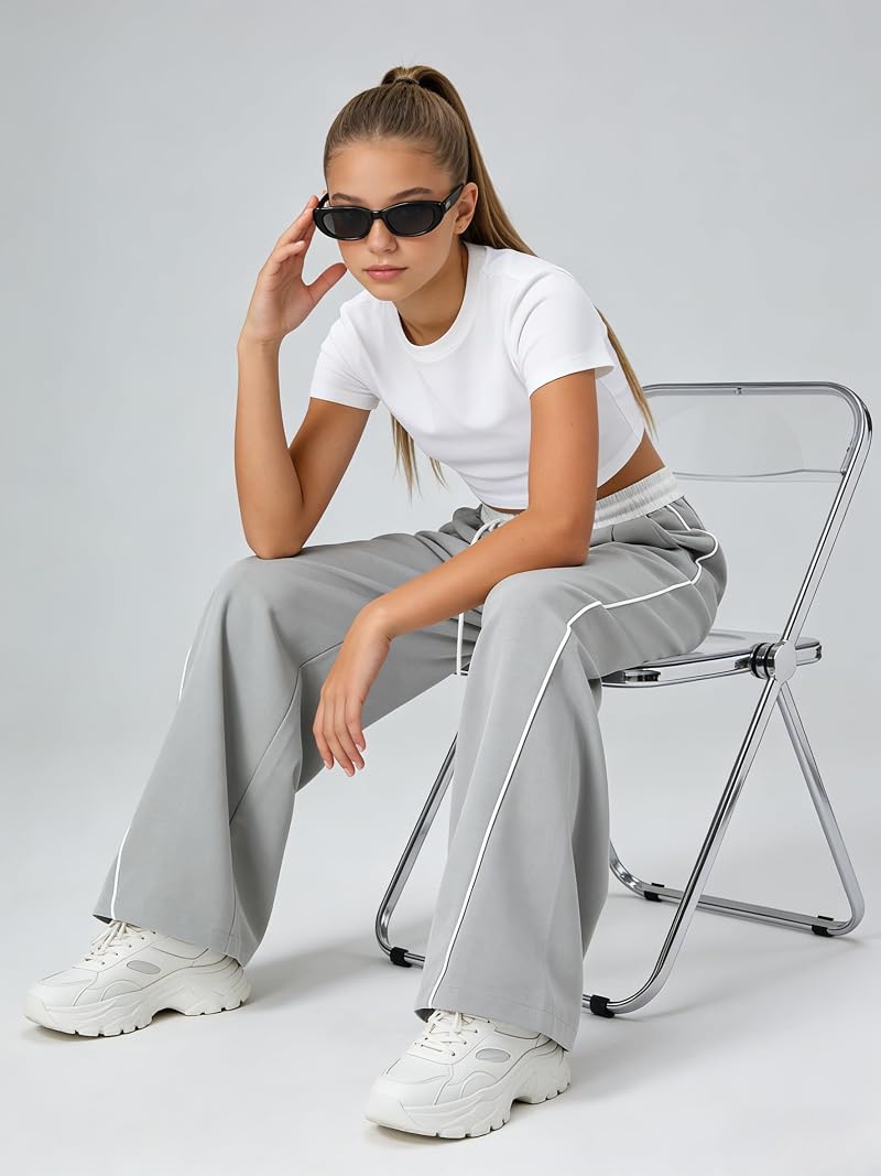2 Pack Kids Sweatpants Wide Leg High Waist with Pockets – Black & Grey, 7-14 Years