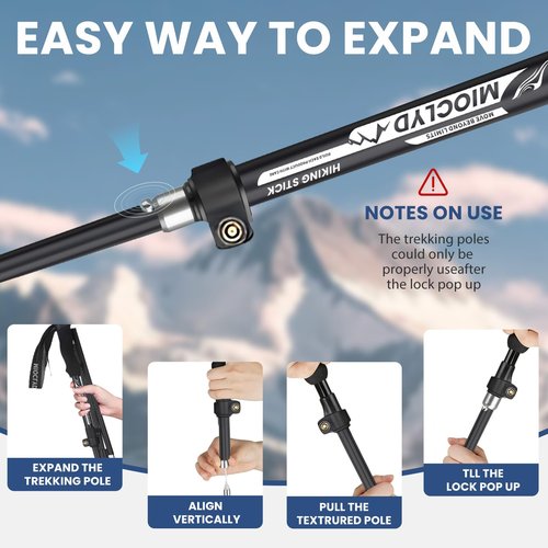 MIOCLYD Collapsible Hiking Poles, 7075 Aluminum Trekking Poles, 2pc Lightweight Folding Adjustable for Men & Women, Walking Sticks for Hiking, Camping, Backpacking
