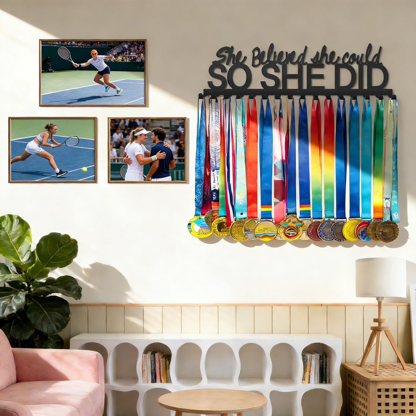 Medal Holder Display Hanger, Aluminum Medal Display Holder Holds Up to 60 Medals, Wall Mounted Medal Organizer for Sports Award Plaques, Ribbons and Race Bibs(Black)